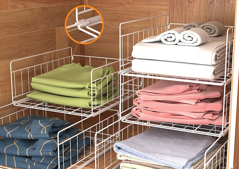 MosQuick Set of 2 Metal Multifunctional Foldable Modern Wardrobe Cabinets stackable organizer for wardrobe Clothes Organiser for Wardrobe Versatile racks for clothes storage Space Saving White - Image 5
