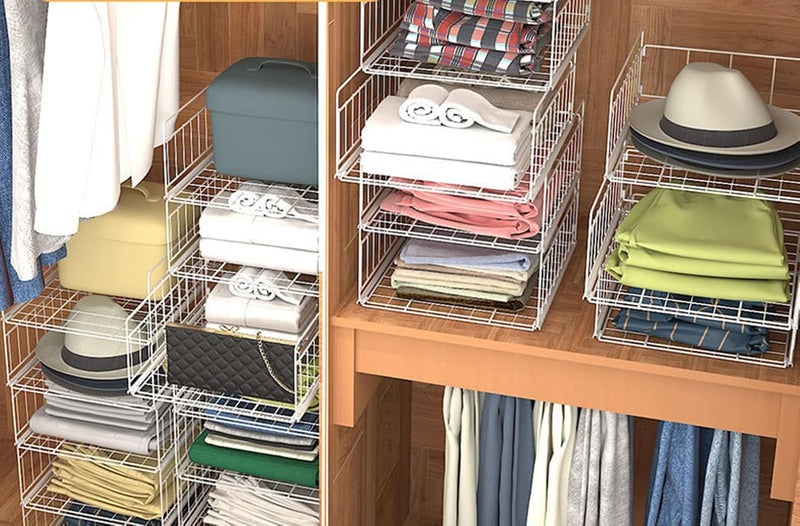 MosQuick Set of 2 Metal Multifunctional Foldable Modern Wardrobe Cabinets stackable organizer for wardrobe Clothes Organiser for Wardrobe Versatile racks for clothes storage Space Saving White - Image 3