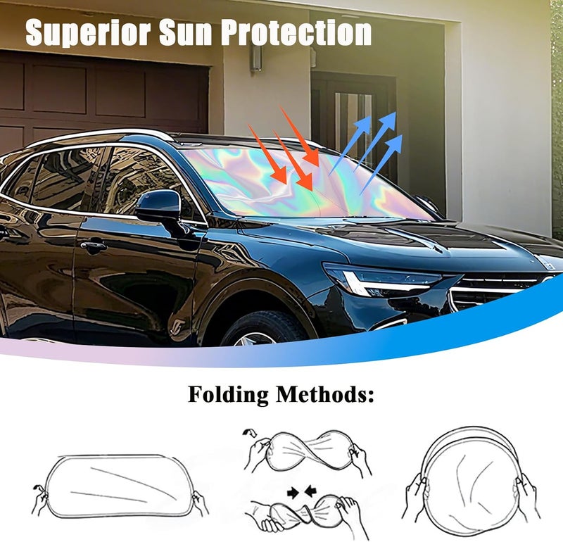 LhyBtm Foldable Car Windshield Sun Shade with Storage Pouch, Front Window Sun Visor for Car Windshield Blocks UV Rays and Sun Heat Protection Auto Heatshield Visor Car Interior Accessories, 59 x 27.5 Inch - Image 4