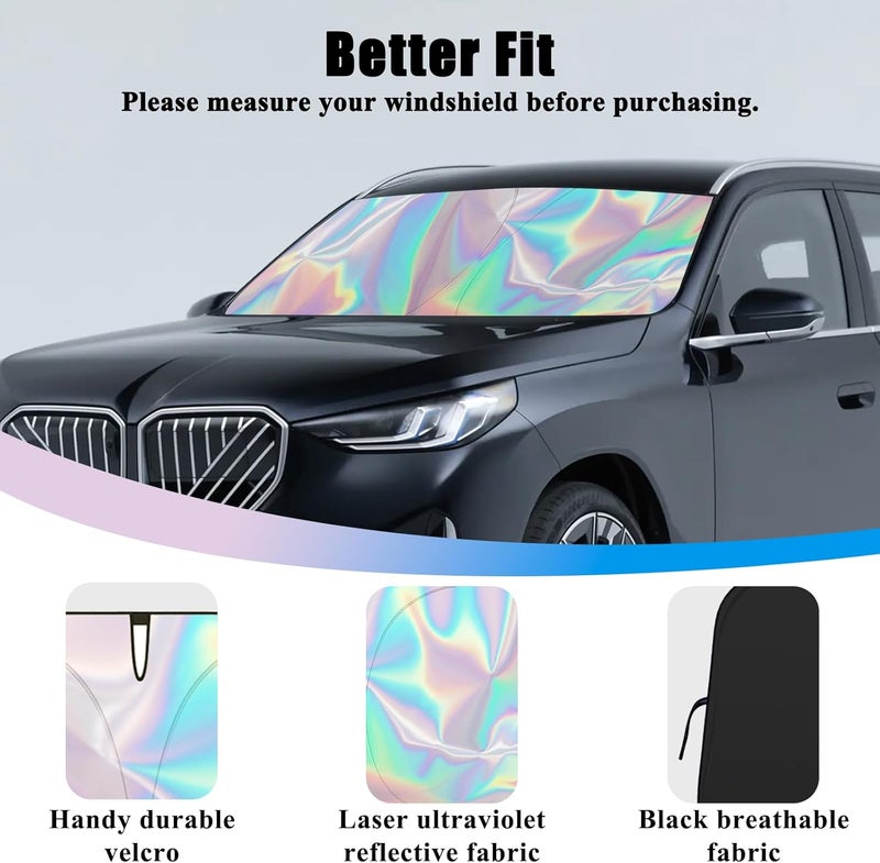 LhyBtm Foldable Car Windshield Sun Shade with Storage Pouch, Front Window Sun Visor for Car Windshield Blocks UV Rays and Sun Heat Protection Auto Heatshield Visor Car Interior Accessories, 59 x 27.5 Inch - Image 3