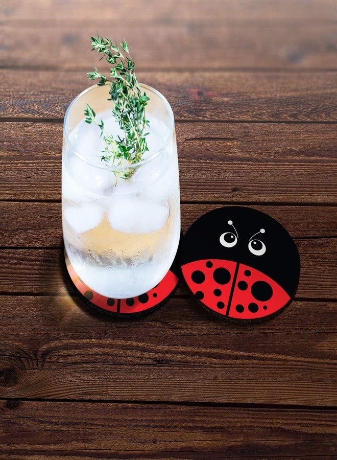 CARIBOU Coasters قواعد أكواب كاريبو، قواعد أكواب دائرية ماصة مصنوعة من قماش اللباد والنيوبرين بتصميم خنفساء حمراء للسيارة (2.87 بوصة)، طقم من قطعتين - Image 3