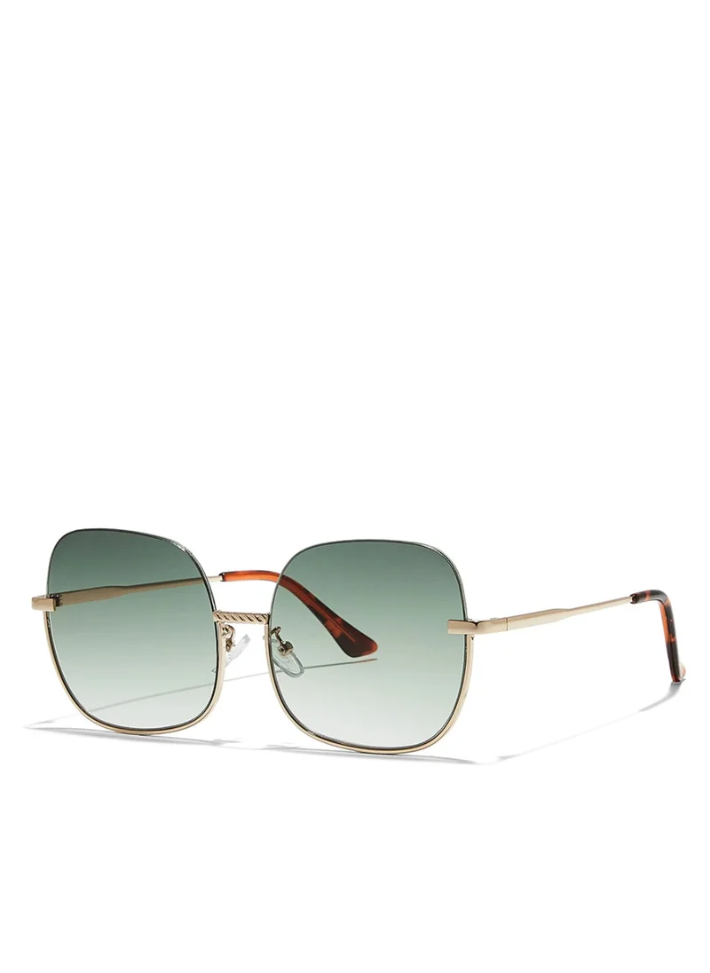 Blackout GEO Women Japanese Gold Sunglasses - Frame Material: Metal- Frame Color: Japanese Gold-Lens Color: Green  - Full Rim