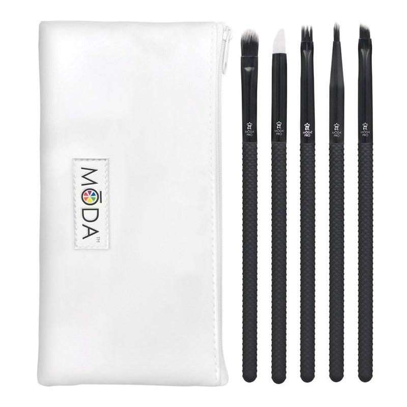 MODA Pro 6pc Graphic Eye Makeup Brush Set with Travel Pouch FullSize Concealer Topper Wisp Pointed Angled Liner Brushes