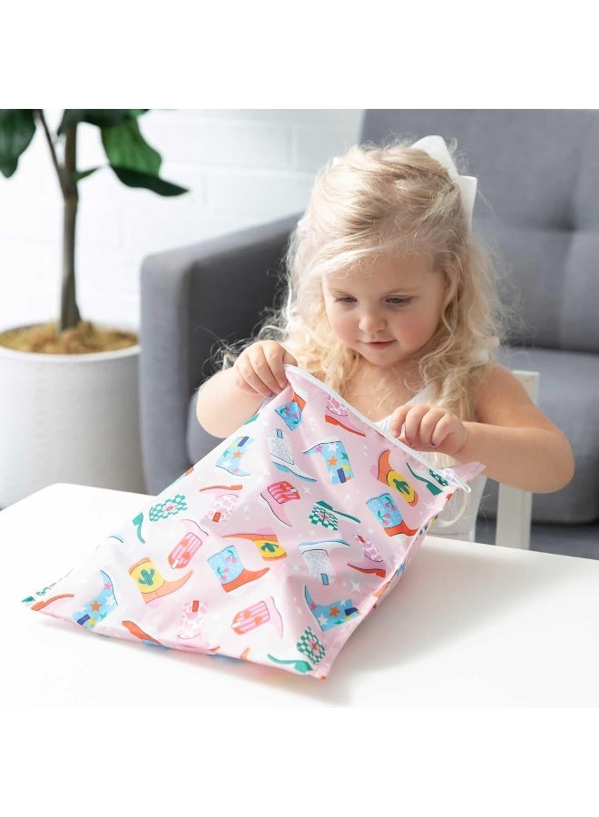 Bumkins - Waterproof Wet Bag & Wet/Dry Clutch Bags - For Beach, Baby, Travel, Swim Suit, Cloth Diapers, Pump Parts, Pool, Gym, Toiletries - Reusable & Easy to Clean - Cowgirl Boots - 2 Pack - Image 5