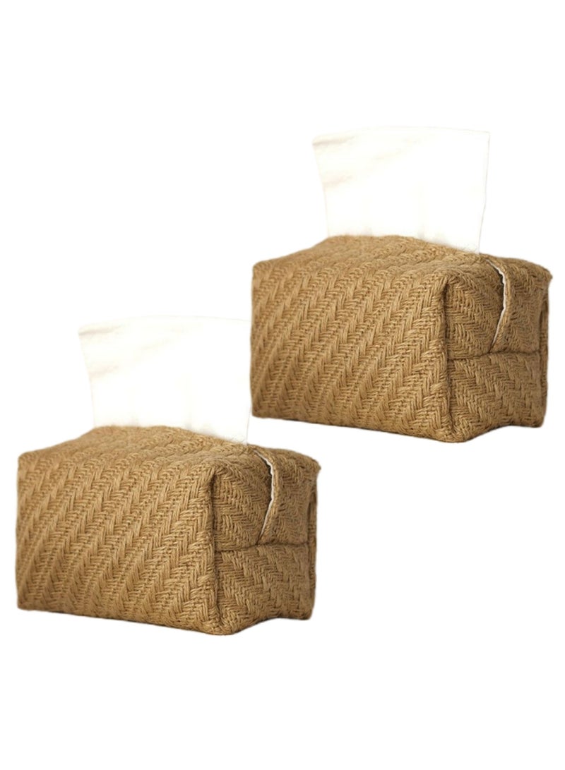 NOVOLAN Tissue Box Holder 2 Pieces, Minimalist Paper Box for Modern Home Living Room, Homestay Cotton & Linen Tissue Paper Cover, Office Tissue Box, for Home, Office, 17x9.5x8cm (#2) - Image 1