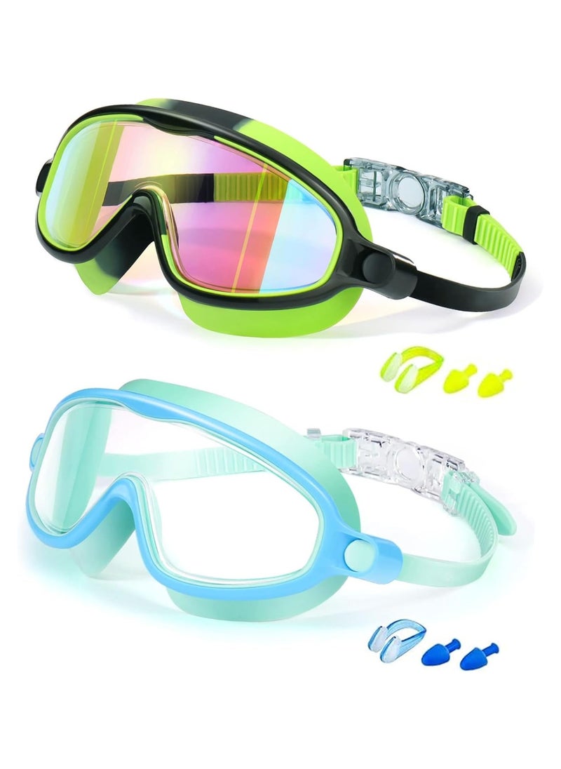 ATRJSZ Kids Swim Goggles 2 Pack Anti-Fog Anti-UV Wide View Swimming Goggles Pool Goggles for Kids 3-15  - Image 1