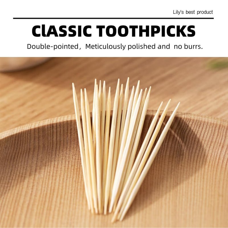 HOPELF 2400 Count Bamboo Toothpicks Skewers For Appetizer,Olive,Barbecue,Fruit,Cocktail,Teeth Cleaning,Double-Points Wooden Toothpick. - Image 3