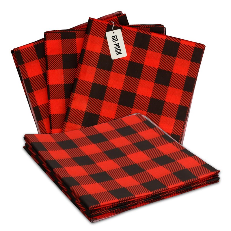 Iconikal 60Sheet Bulk Christmas Tissue Paper 20x20 Inch Red Buffalo Plaid Gift Wrapping Checkered Gingham - Image 3