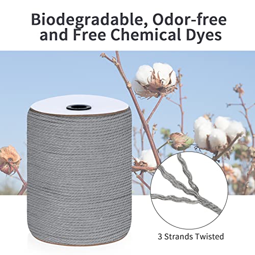 HOMEBOBO Macrame Cord 3mm x 328Yards, Colored Natural Cotton Macrame Rope - 3 Strands Twisted Colorful Macrame Cotton Cord for Wall Hanging, Plant Hangers, Crafts, Gift Wrapping and Wedding Decorations, Gray - Image 2