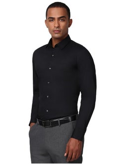 Peter England Peter England Men's Slim Fit Full Sleeve Stretchable Solid Shirt | Lycra Comfort Black  - Image 2