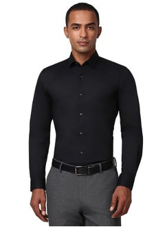 Peter England Peter England Men's Slim Fit Full Sleeve Stretchable Solid Shirt | Lycra Comfort Black  - Image 1