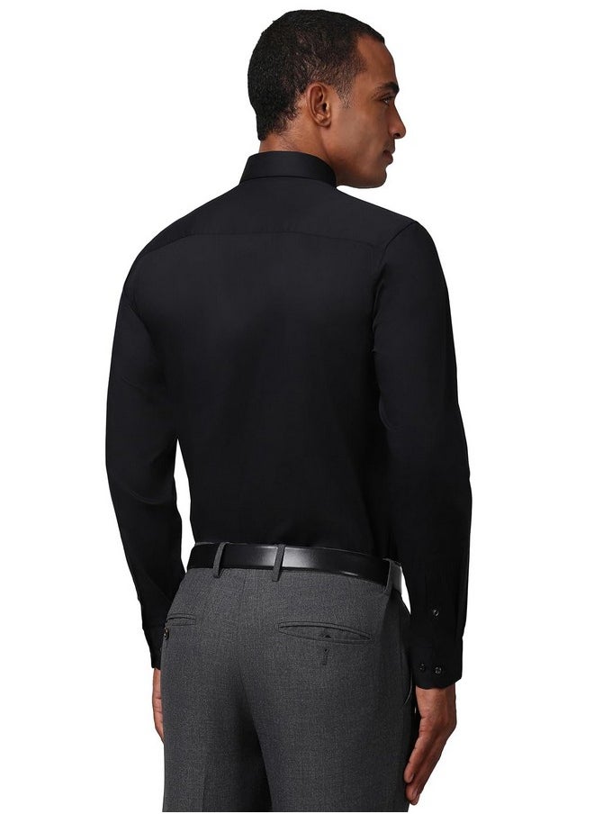 Peter England Peter England Men's Slim Fit Full Sleeve Stretchable Solid Shirt | Lycra Comfort Black  - Image 3