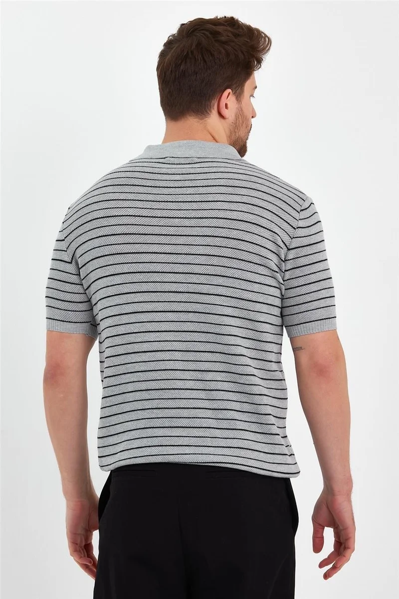 Cool Tarz Cool Style Gray Men's Polo Collar Striped Knitwear T-SHIRT-TRZ19124R01S
