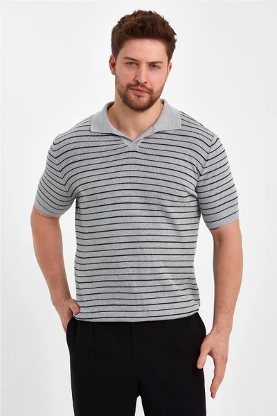 Cool Tarz Cool Style Gray Men's Polo Collar Striped Knitwear T-SHIRT-TRZ19124R01S