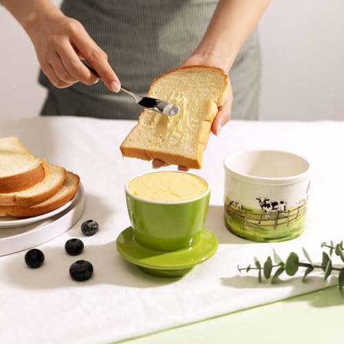XRBEOU Ceramic Butter Crock With Lid for Countertop, Embossed Cow Butter Holder Container for Counter with Water, French Butter Keeper Butter Dish for Spreadable Butter Farmhouse Kitchen Decor Christmas Gift - Image 5