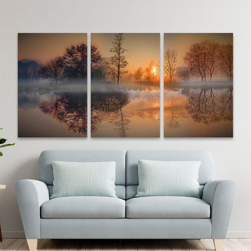 Marktna Three canvas paintings with a nature design and a hollow frame, measuring (120×60), three pieces - Image 1