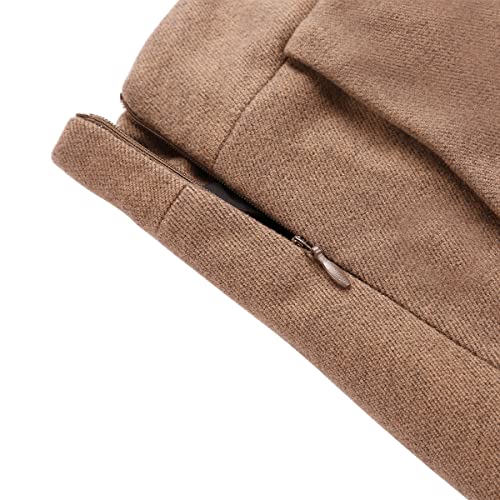 IDEALSANXUN Womens High Elastic Waist Maxi Skirt A-line Plaid Winter Warm Flare Long Skirts(Long Pure Camel, M) - Image 3