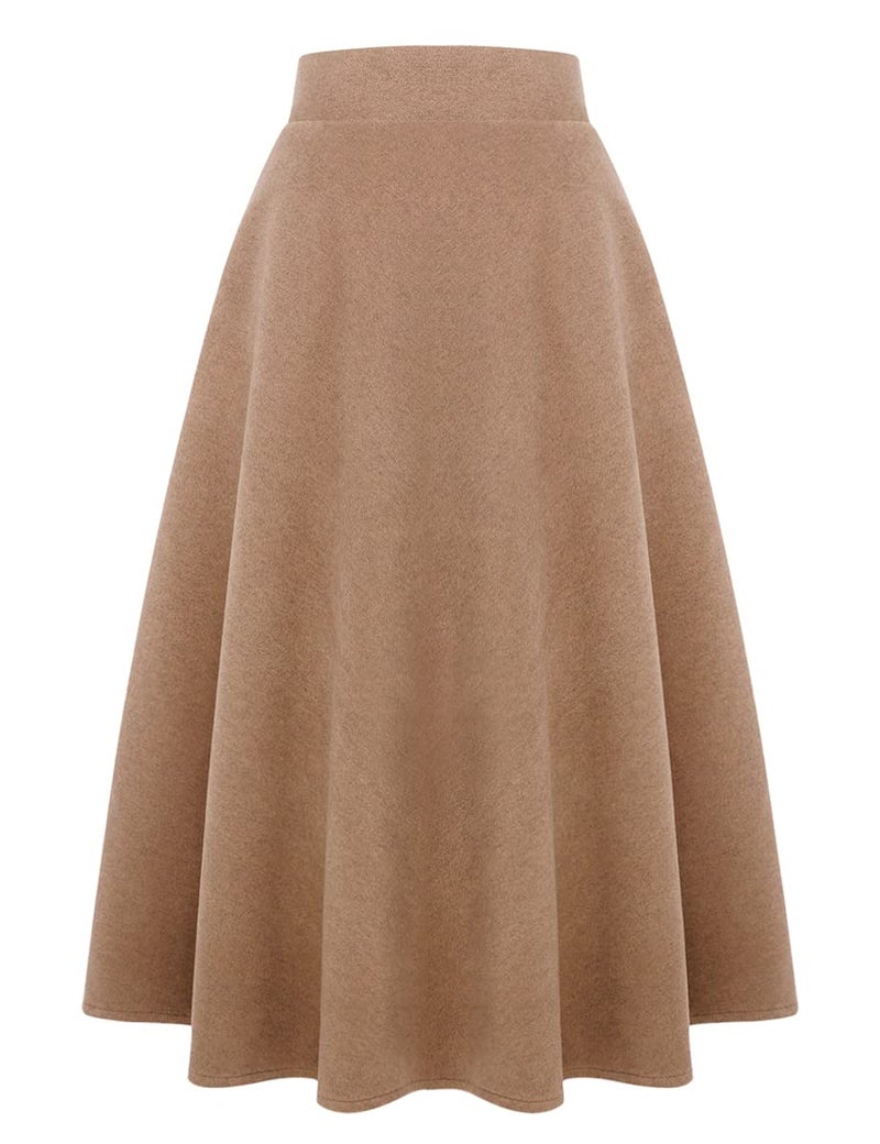 IDEALSANXUN Womens High Elastic Waist Maxi Skirt A-line Plaid Winter Warm Flare Long Skirts(Long Pure Camel, M) - Image 1