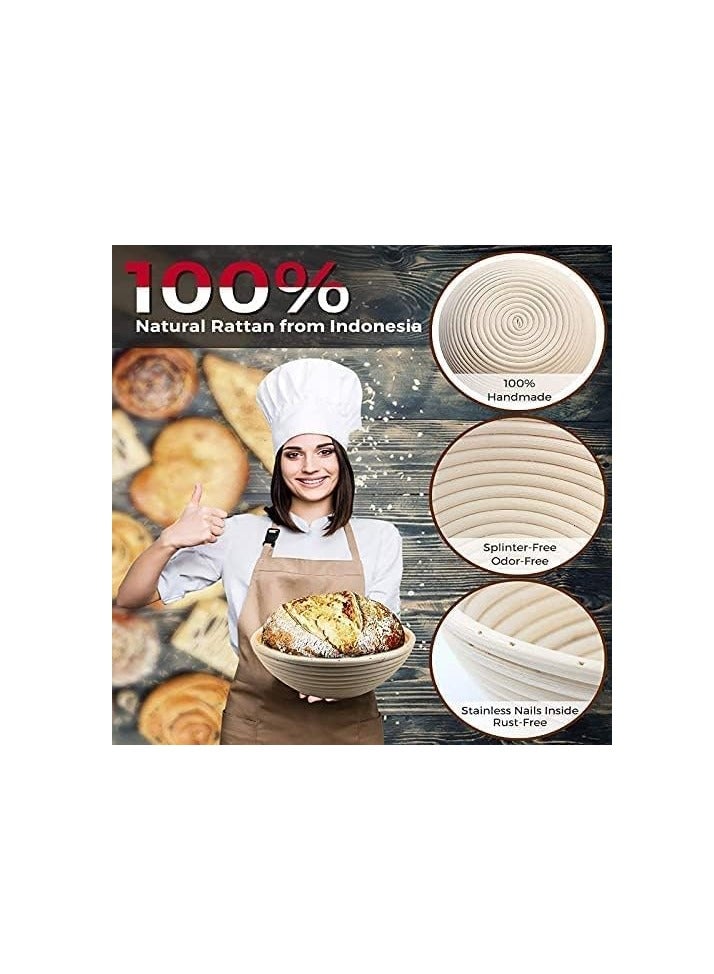 2 Pack 10 inch Banneton Proofing Basket Set, Sourdough Bread Proofing Basket Baking Dough Bowl with Cloth Liner for Home Bakers - Image 5