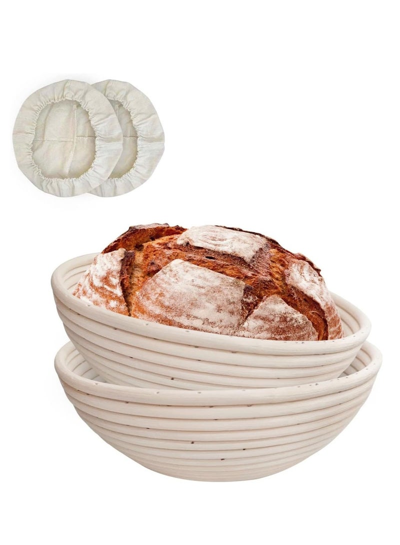 2 Pack 10 inch Banneton Proofing Basket Set, Sourdough Bread Proofing Basket Baking Dough Bowl with Cloth Liner for Home Bakers - Image 1