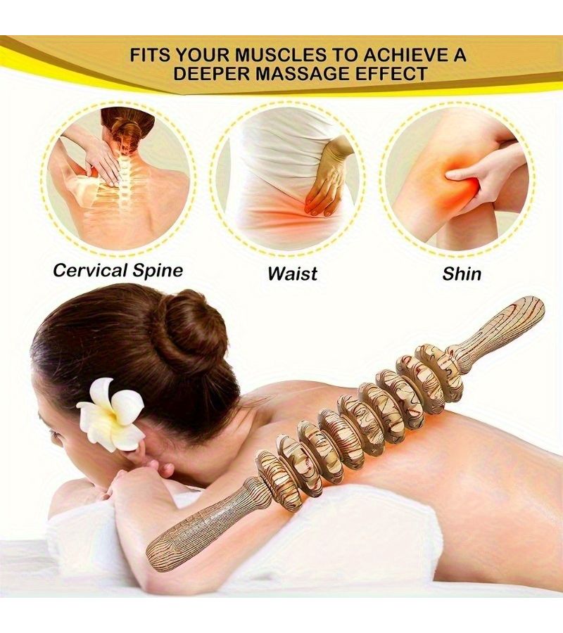 9 Roller Handheld Wooden Massage Stick Ergonomic Handle Full Body Shaping Muscle Relaxation Natural Massage Tool - Image 4