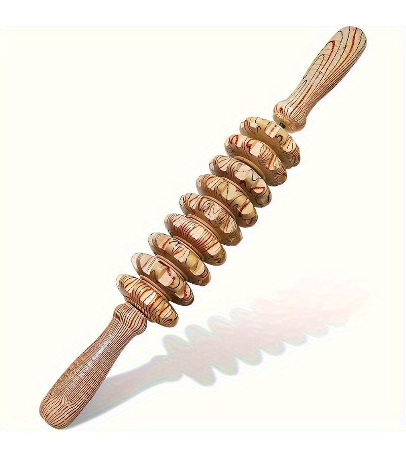 9 Roller Handheld Wooden Massage Stick Ergonomic Handle Full Body Shaping Muscle Relaxation Natural Massage Tool - Image 1