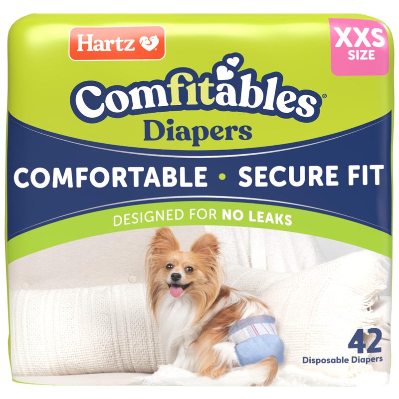Hartz Comfitables Disposable Dog Diapers, Size XXS 42 count, Comfortable & Secure Fit, Easy to Put On, Super Absorbent Male and Female Diaper - Image 1