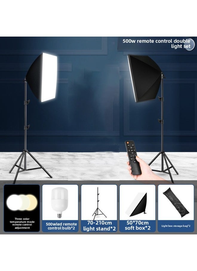 XMZZ150 Shadow Source Live Fill Light Photography Light Light Soft Light Box Studio Suit Live Room Fill Light-Light Source Color:Double Lights [★500w Three-color Ball Light Bulb] + Soft Box + 2.1m Bracket