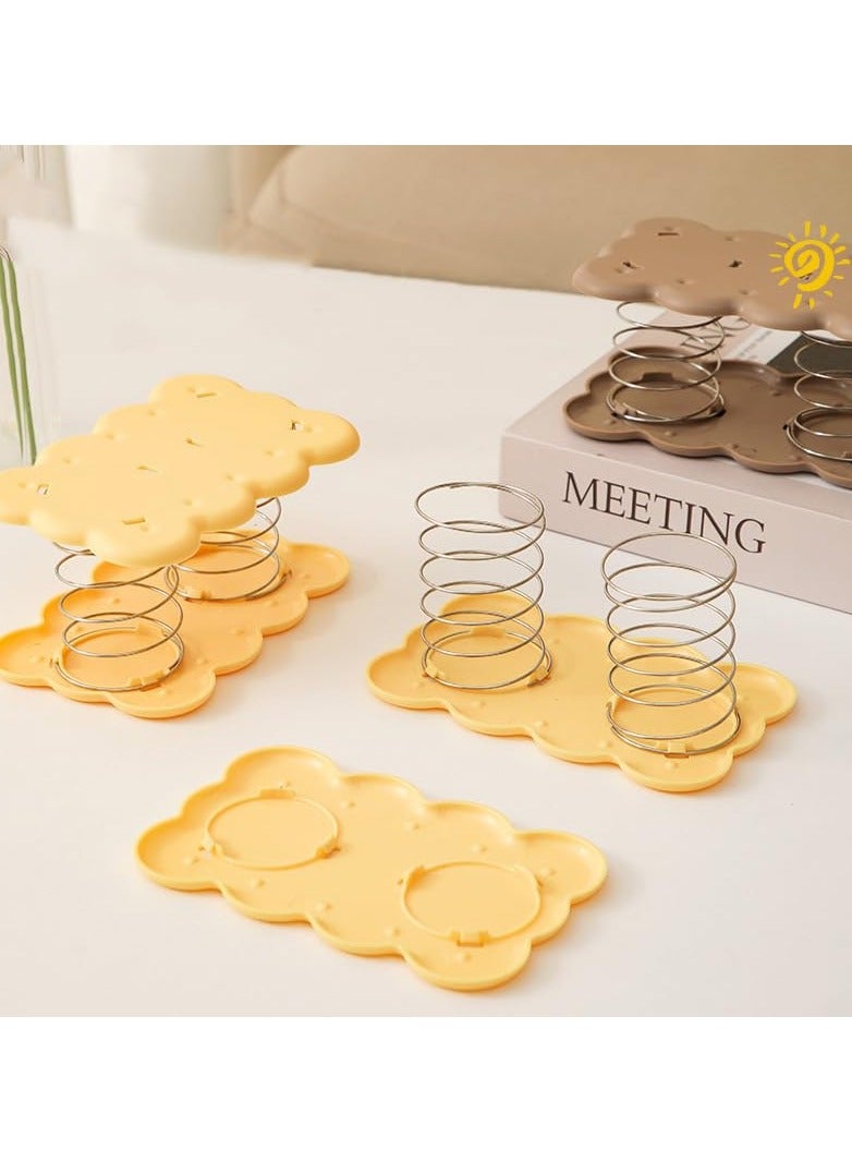 Zikra Tissue Box Holder Spring Support, Facial Tissue Box Cover Automatic Lifting Spring Bracket, Car Tissue Dispenser Holder for Tabletop Bathroom Office Kitchen Toilet - Yellow Biscuits 4pcs - Image 4