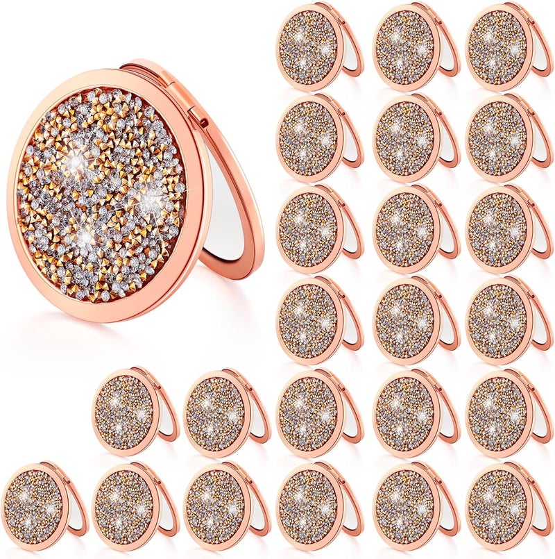 Vicenpal Magnifying Compact Cosmetic Mirror Round Pocket Makeup for Bridesmaid Gifts Hand Held Small Mirror for Purse Compact Travel Accessory for Proposal Bridal Shower Gifts, 2.75 Inch(24 Pcs)