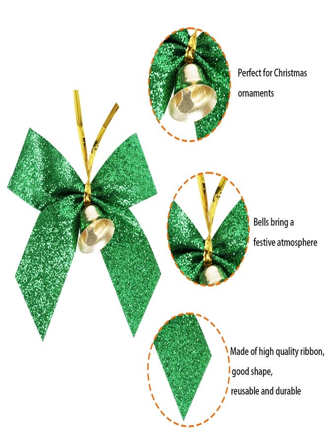 phnydreg 24-Piece Christmas Tree Bows with Bells - 3.5 Inch Small Glitter Bows for Wreaths, Decorations, Gifts (Gold, Silver, Green, Red - Image 3