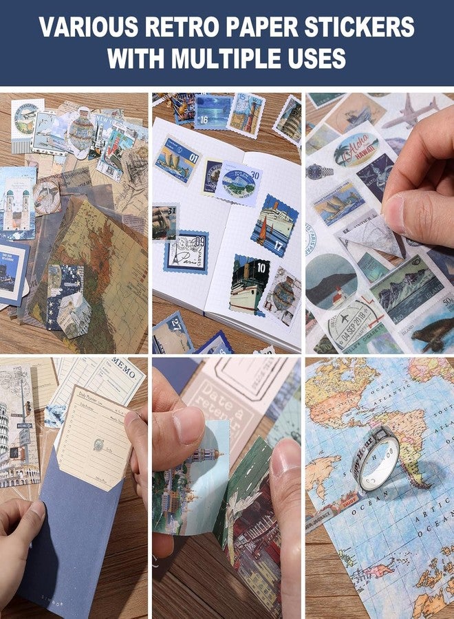 LANLOY A6 Grid Notebook Paper Vintage Aesthetic Scrapbook Kit, Attractive Cover Designs Supplies Kit With Bullet Junk Journal, Stationery Journaling Gift For Girl (Global Travel) - Image 3