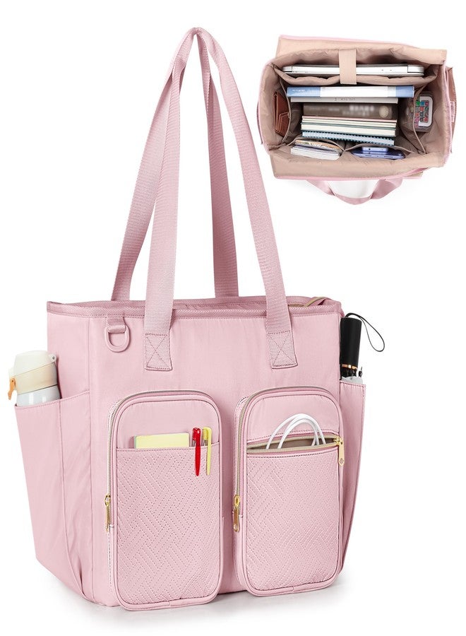 Prokva Teacher Tote Bag with Laptop Compartment, Large Teacher Utility Bag for Women Work and Teacher Supplies, Pink (Empty Bag, Patent Design) - Image 1