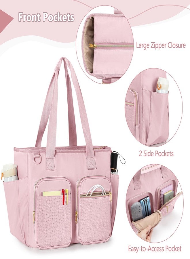 Prokva Teacher Tote Bag with Laptop Compartment, Large Teacher Utility Bag for Women Work and Teacher Supplies, Pink (Empty Bag, Patent Design) - Image 4