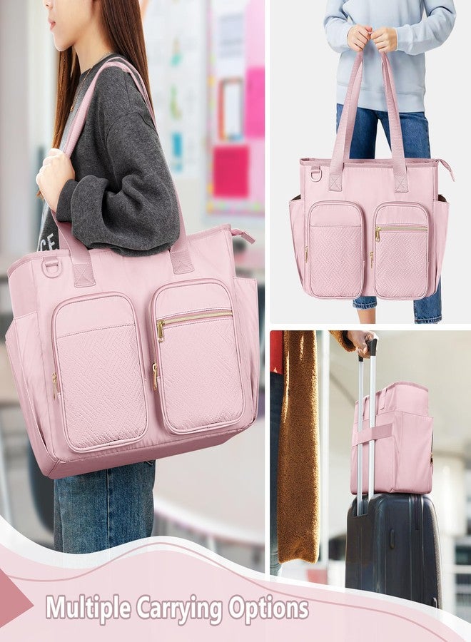 Prokva Teacher Tote Bag with Laptop Compartment, Large Teacher Utility Bag for Women Work and Teacher Supplies, Pink (Empty Bag, Patent Design) - Image 2