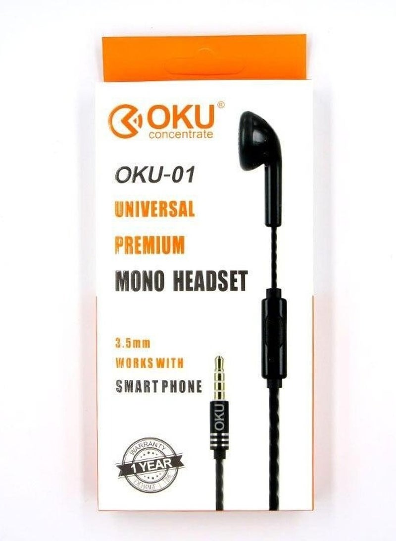 SYOSI Oku 3.5mm Single In-Ear Mono Earphone Earbud Headset With Mic For iPhone Samsung Or Others Black - Image 5