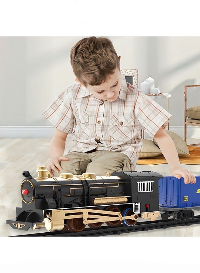 DURKU Blue Electric Train Set for Kids, Engine Cargo Car with Long Track, Classic Sound Battery-Powered Toy Gift Boys Girls Age 3+ - Image 1