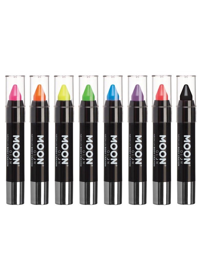 Moon Glow Blacklight Neon Face Paint Stick / Body Crayon makeup for the Face & Body - Pastel set of 8 colours - Glows brightly under blacklights - Image 1