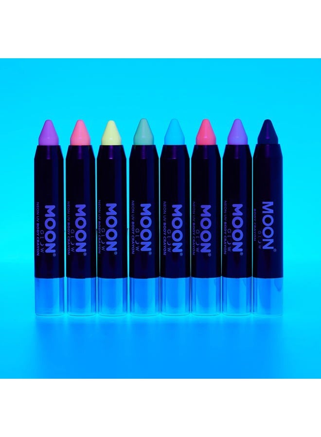 Moon Glow Blacklight Neon Face Paint Stick / Body Crayon makeup for the Face & Body - Pastel set of 8 colours - Glows brightly under blacklights - Image 3