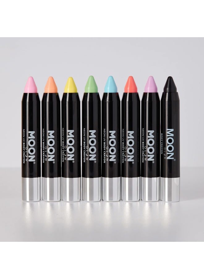Moon Glow Blacklight Neon Face Paint Stick / Body Crayon makeup for the Face & Body - Pastel set of 8 colours - Glows brightly under blacklights - Image 4