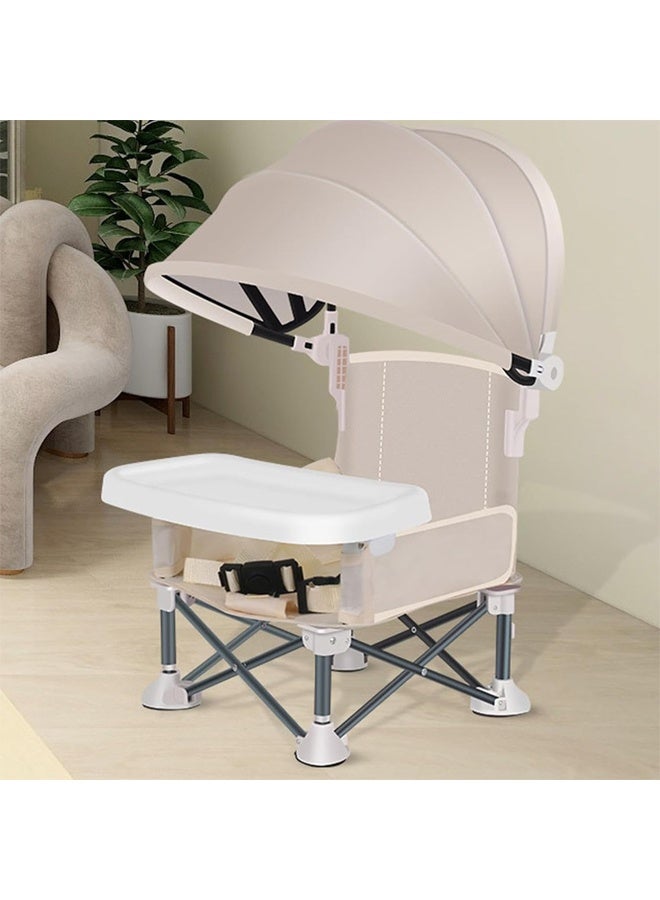 DUNISO Baby Booster Seat，Multifunctional Folding Portable Baby Dining Chair，Kids Outdoor Camping Chair with Sunshade and Removable Dining Tray，for Baby Travel,Playing,Beach,Picnic,Garden - Image 2