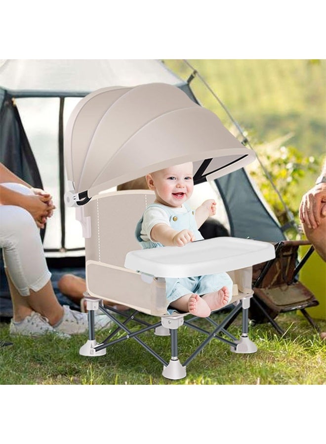 DUNISO Baby Booster Seat，Multifunctional Folding Portable Baby Dining Chair，Kids Outdoor Camping Chair with Sunshade and Removable Dining Tray，for Baby Travel,Playing,Beach,Picnic,Garden - Image 3