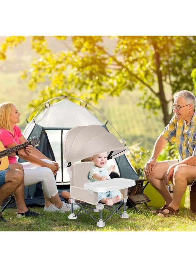 DUNISO Baby Booster Seat，Multifunctional Folding Portable Baby Dining Chair，Kids Outdoor Camping Chair with Sunshade and Removable Dining Tray，for Baby Travel,Playing,Beach,Picnic,Garden - Image 5