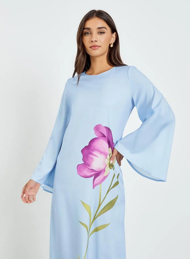 Styli Light Blue Floral Print Maxi Dress