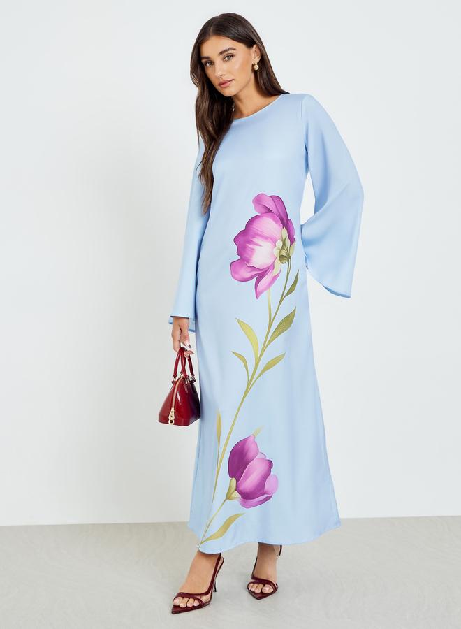 Light Blue Floral Print Maxi Dress