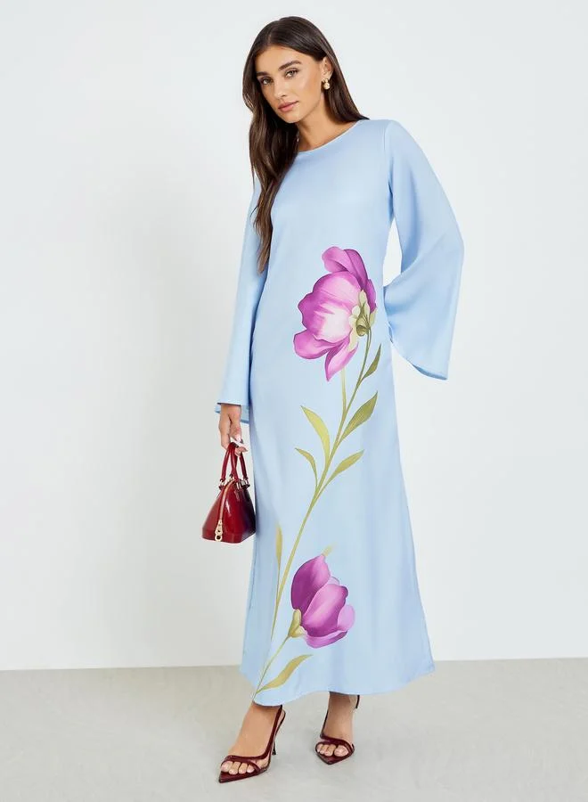 Styli Light Blue Floral Print Maxi Dress
