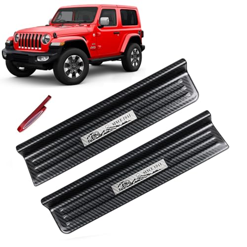 Rowa Door Sill Guards Compatible with Jeep 2018-2025 Wrangler JL JLU & 2020-2025 Gladiator JT, Carbon Fiber Pattern 304 Stainless Steel Door Entry Guard Full Coverage for Door Sill Protector (2- Door) - Image 1