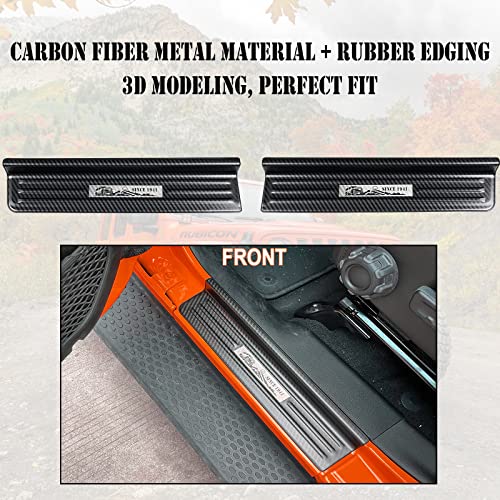 Rowa Door Sill Guards Compatible with Jeep 2018-2025 Wrangler JL JLU & 2020-2025 Gladiator JT, Carbon Fiber Pattern 304 Stainless Steel Door Entry Guard Full Coverage for Door Sill Protector (2- Door) - Image 2