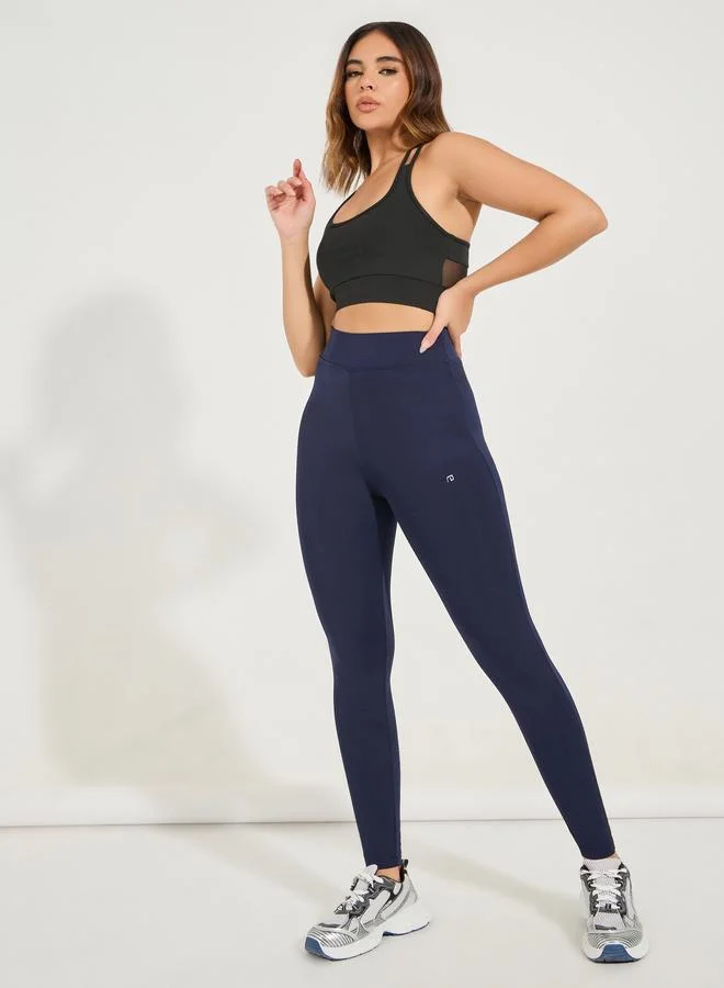 Styli Active navy Broad Waistband Basic Leggings for Women | Best Price UAE
