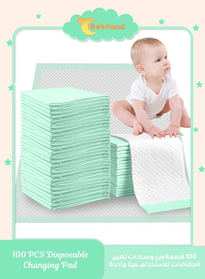 Bebiland 100 PCS Disposable Changing Pad, 33x45cm Extra Thick Leak-Proof Underpad Bed Table Protector Mat, Soft Non-Woven Fabric, Leak-Proof Underpad Bed Table Protector Mat,Baby Incontinence Changing Pads(Green) - Image 1
